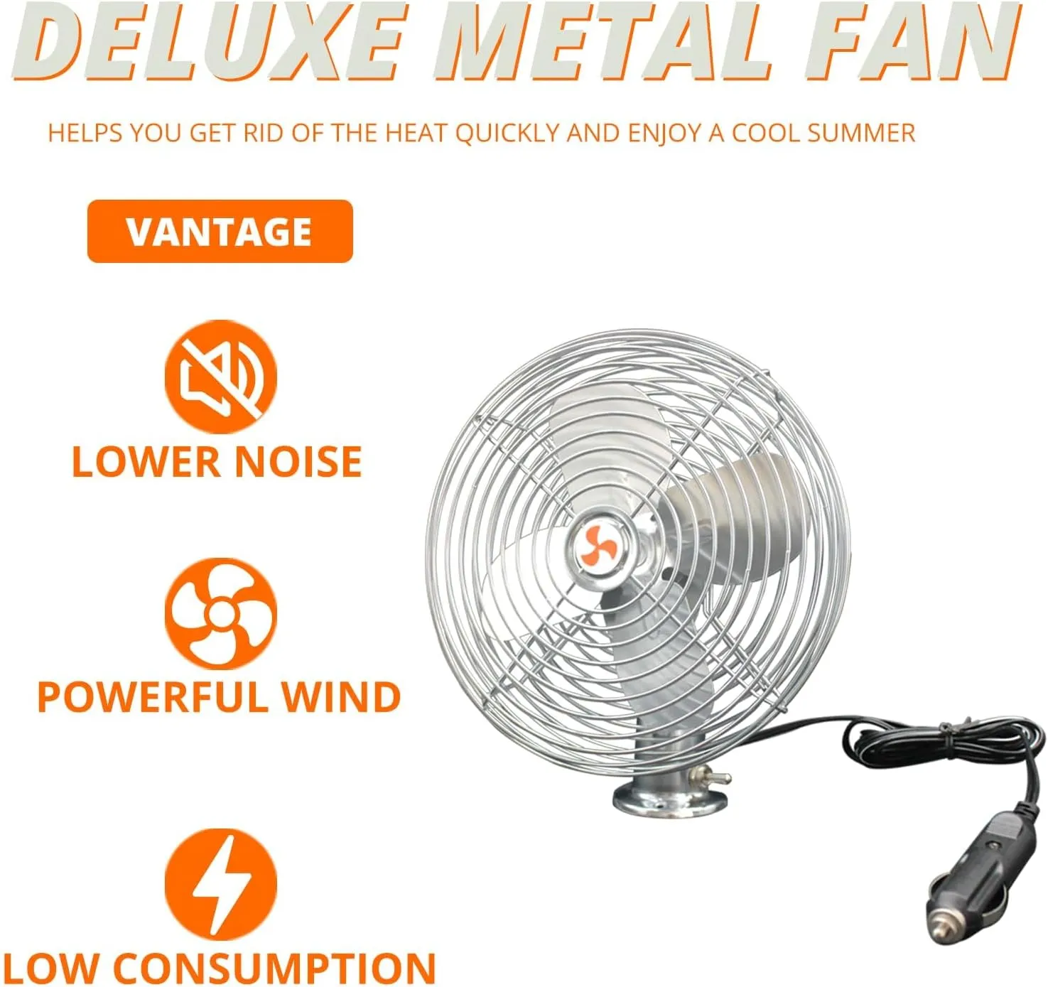 All-Metal Silver 6 "12V RV Car Truck Fan,Three-Way Switch, Cord Length 6FT,12 Volt RV Fan Screw Mounted in Auto Truck,RV, Camper, Trailer, Car, Buses and Boats