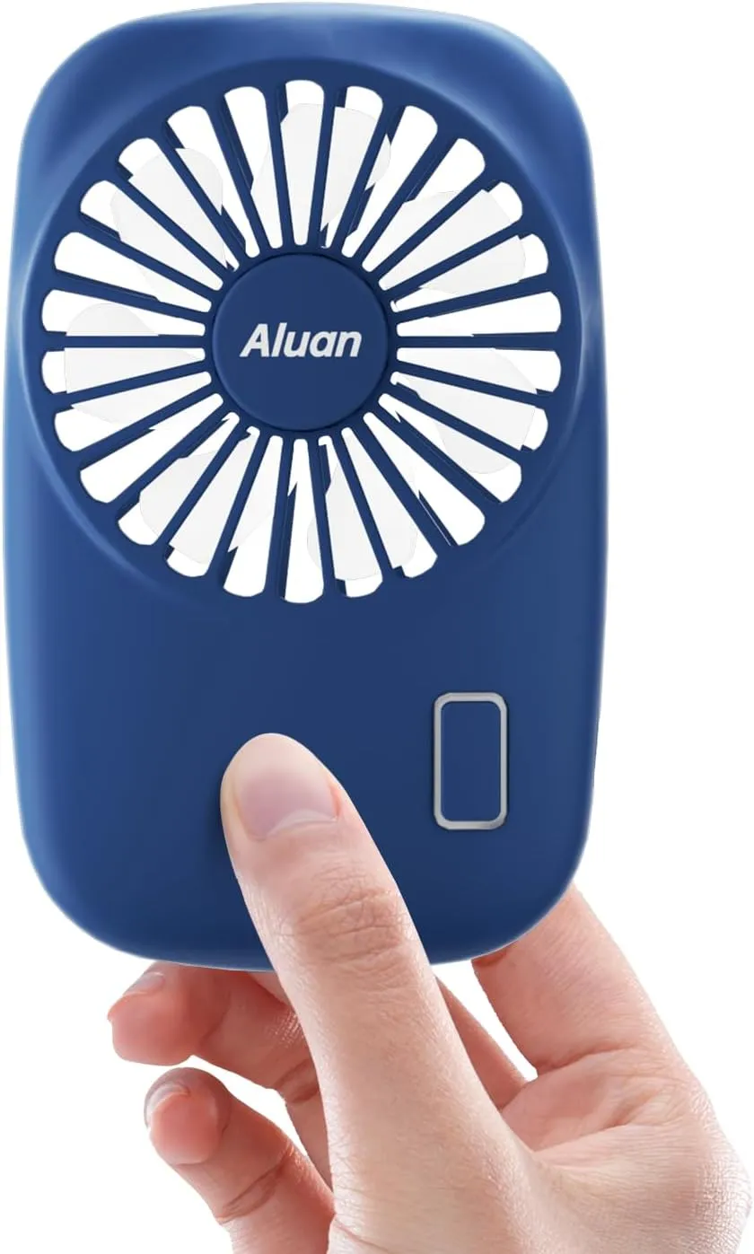 Aluan Handheld Fan Mini Fan Powerful Small Personal Portable Fan Speed Adjustable USB Rechargeable Cooling for Kids Girls Boys Woman Man Home Office Outdoor Travel, Navy Blue Neck fan for hands-free comfort
