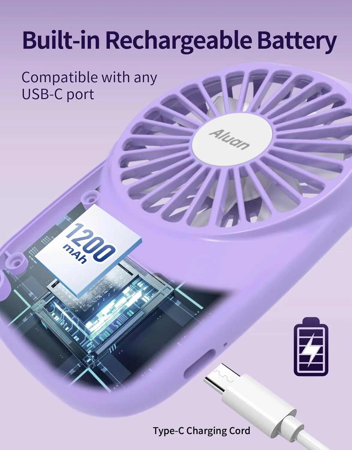 Aluan Handheld Fan Mini Fan Powerful Small Personal Portable Fan Speed Adjustable USB Rechargeable Cooling for Kids Girls Woman Home Office Travel, Purple