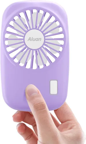 Aluan Handheld Fan Mini Fan Powerful Small Personal Portable Fan Speed Adjustable USB Rechargeable Cooling for Kids Girls Woman Home Office Travel, Purple Neck fan for hands-free comfort