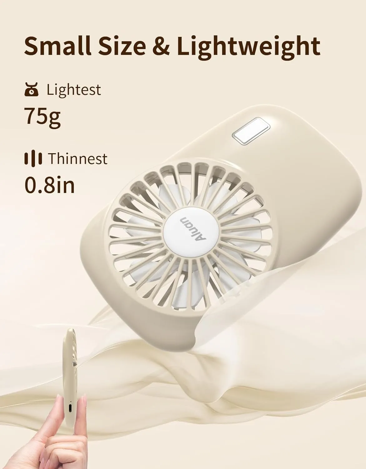 Aluan Handheld Fan Mini Powerful Small Personal Fan Portable Speed Adjustable USB Rechargeable Cooling for Kids Girls Woman Home Office Outdoor Travel, Beige