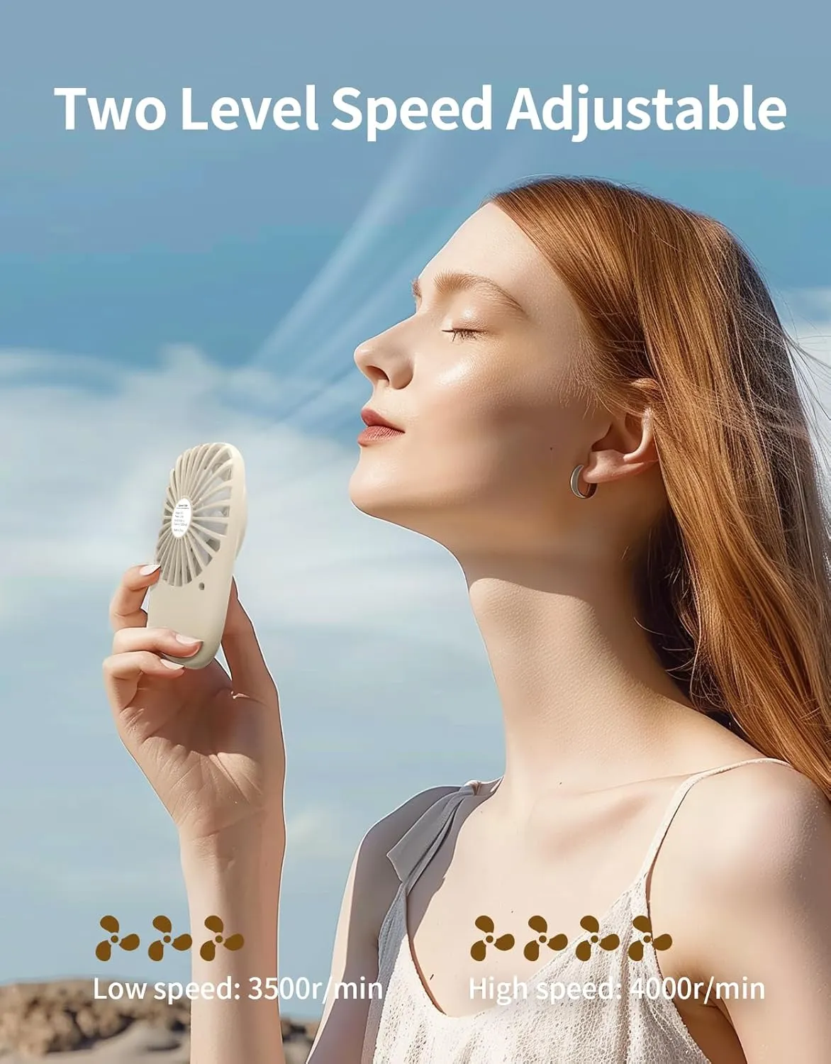 Aluan Handheld Fan Mini Powerful Small Personal Fan Portable Speed Adjustable USB Rechargeable Cooling for Kids Girls Woman Home Office Outdoor Travel, Beige