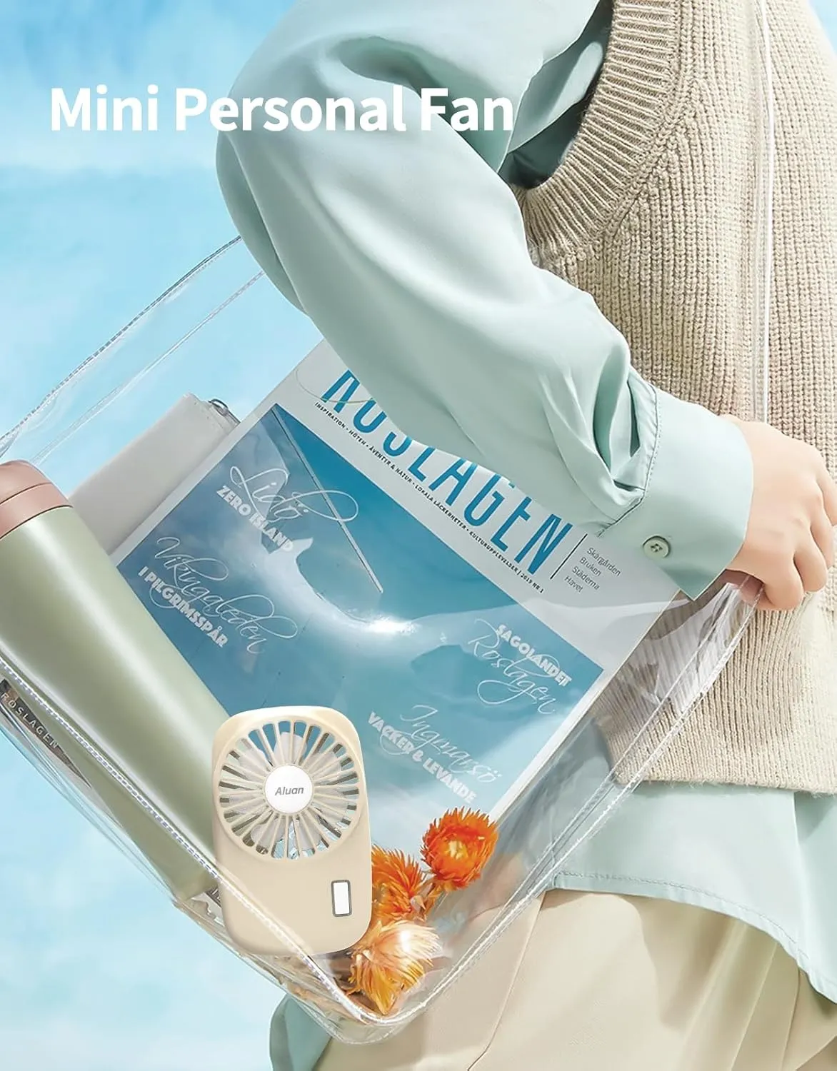 Aluan Handheld Fan Mini Powerful Small Personal Fan Portable Speed Adjustable USB Rechargeable Cooling for Kids Girls Woman Home Office Outdoor Travel, Beige