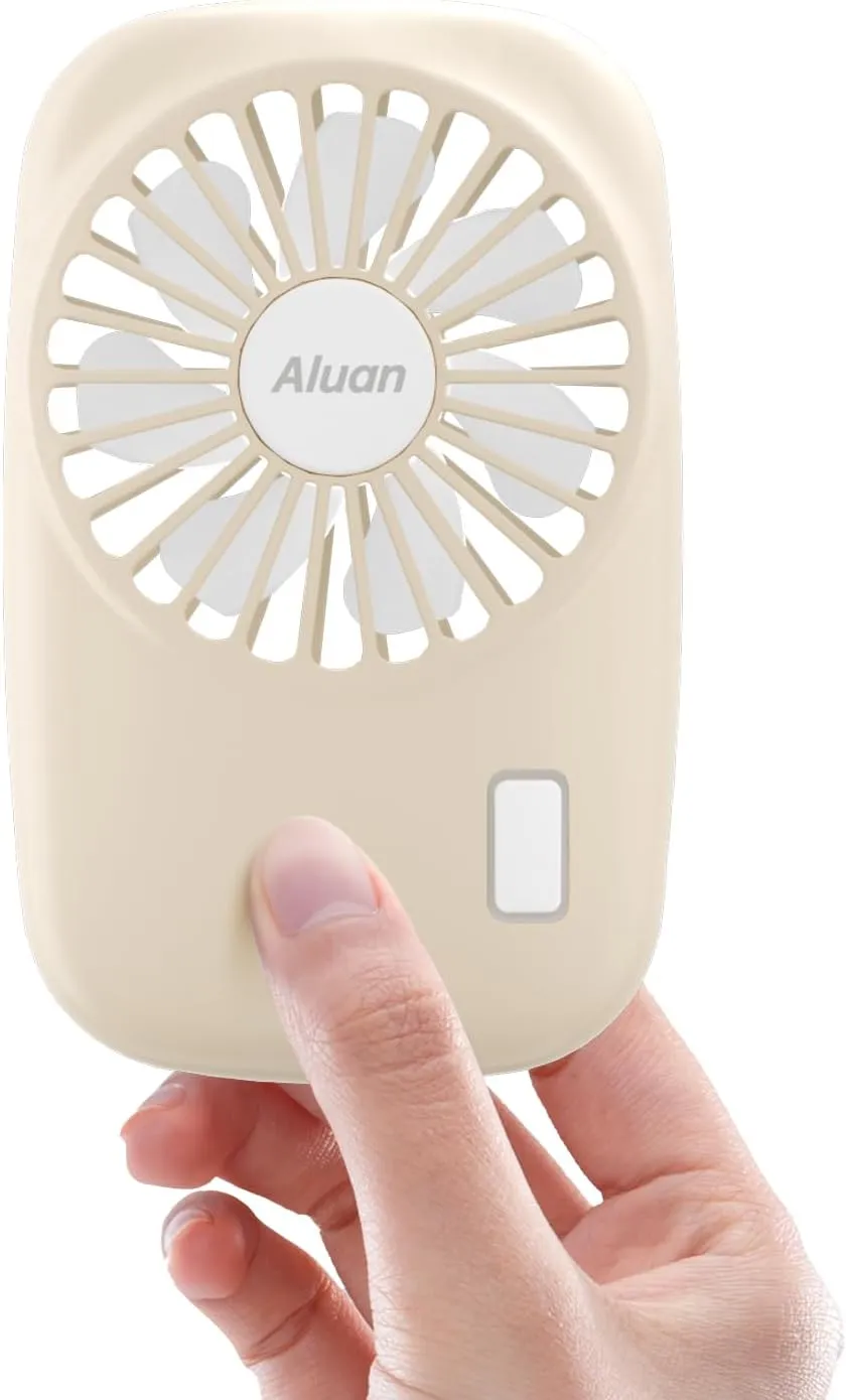 Aluan Handheld Fan Mini Powerful Small Personal Fan Portable Speed Adjustable USB Rechargeable Cooling for Kids Girls Woman Home Office Outdoor Travel, Beige Neck fan for hands-free comfort