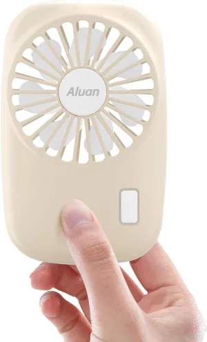 Aluan Handheld Fan Mini Powerful Small Personal Fan Portable Speed Adjustable USB Rechargeable Cooling for Kids Girls Woman Home Office Outdoor Travel, Beige Neck fan for hands-free comfort