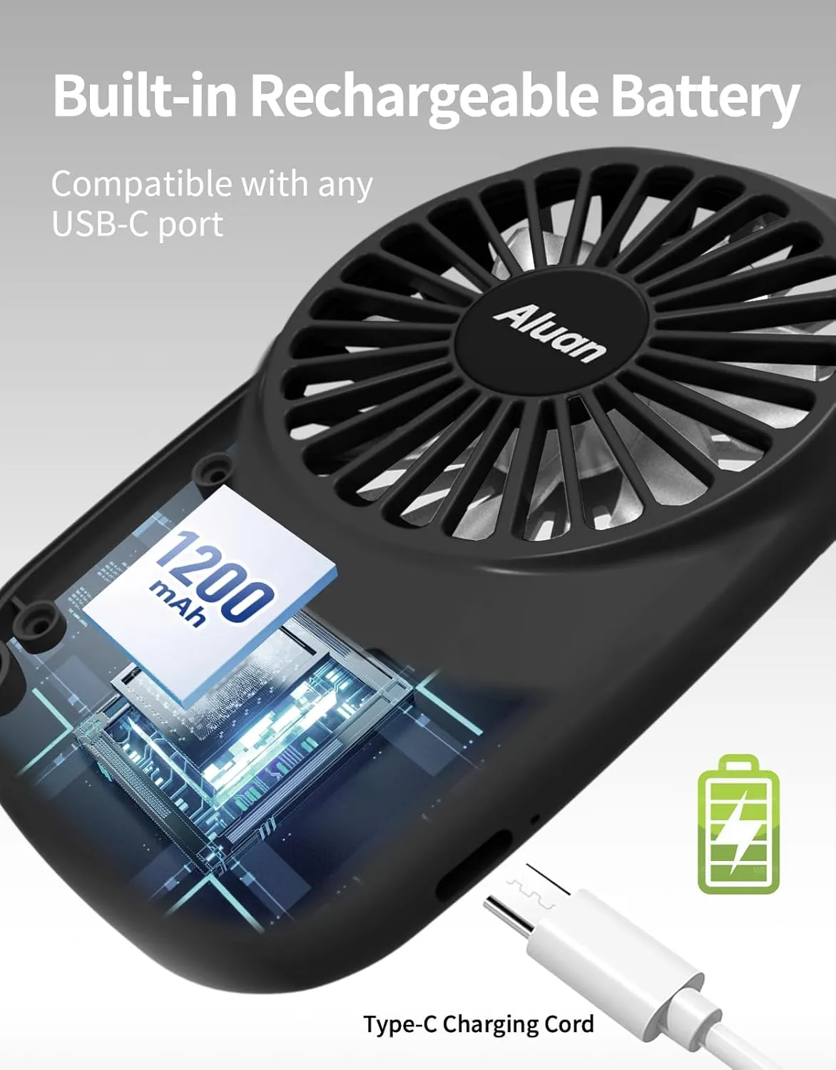 Aluan Handheld Fan Mini Powerful Small Personal Fan Portable Speed Adjustable USB Rechargeable Cooling for Kids Girls Woman Home Office Outdoor Travel, Black