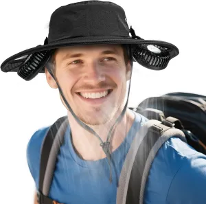 AMACOOL 2-in-1 Hands-Free Hat Fan with Detachable Neck Fan, UPF 50  Wide Brim Sun Hat, 3-Speed Adjustable, 2600mAh Rechargeable for Outdoor Fishing Camping Beach Travel-Black Neck fan for hands-free comfort
