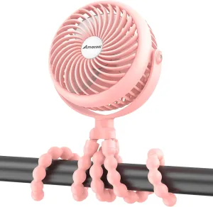 AMACOOL Baby Stroller Fan 20H Work Time Battery Powered Clip on Fan with Flexible Tripod for Car Seat Crib Bike Treadmill Umbrella Wheelchairs Rear-mounted fan for childrens safety
