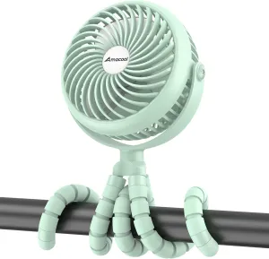 AMACOOL Baby Stroller Fan - 5000mAh Rechargeable, 3-Speed, Strong Yet Quiet, 360Rotate Portable Clip on Fan for Travel, Car Seat, Crib, Bike, Treadmill, Beach Vacation Essentials 360-degree rotating fan for home use