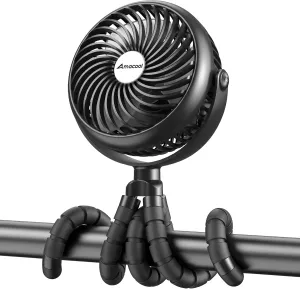 AMACOOL Baby Stroller Fan - 5000mAh Rechargeable, 3-Speed, Strong Yet Quiet, 360Rotate Portable Clip on Fan for Travel, Car Seat, Crib, Bike, Treadmill, Beach Vacation Essentials 360-degree rotating fan for home use