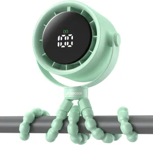 AMACOOL Baby Stroller Fan, Rechargeable Portable Clip on Fan, 17H Cooling with 5 Speeds, LED Display, 360Rotate Personal Cooling Fans for Car Seat, Crib, Travel, Camping, Gifts for New Parents 360-degree rotating fan for home use