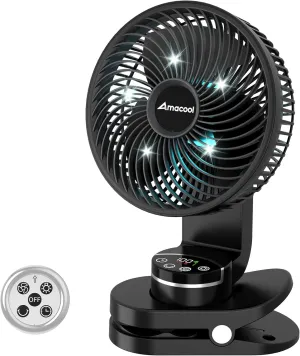 AMACOOL Battery Operated Camping Fan with Light, 20000mAh Rechargeable Clip on Fan with Hook & Digital Display, 112Hrs Running, 9 Speed, 360 Rotation Portable Small Fans for Tent Camping RV Travel 360-degree rotating fan for home use