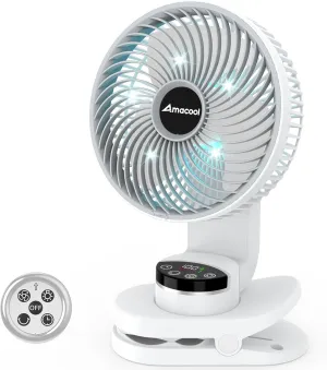 AMACOOL Battery Operated Camping Fan with Light, 20000mAh Rechargeable Clip on Fan with Hook & Digital Display, 112Hrs Running, 9 Speed, 360 Rotation Portable Small Fans for Tent Camping RV Travel 360-degree rotating fan for home use