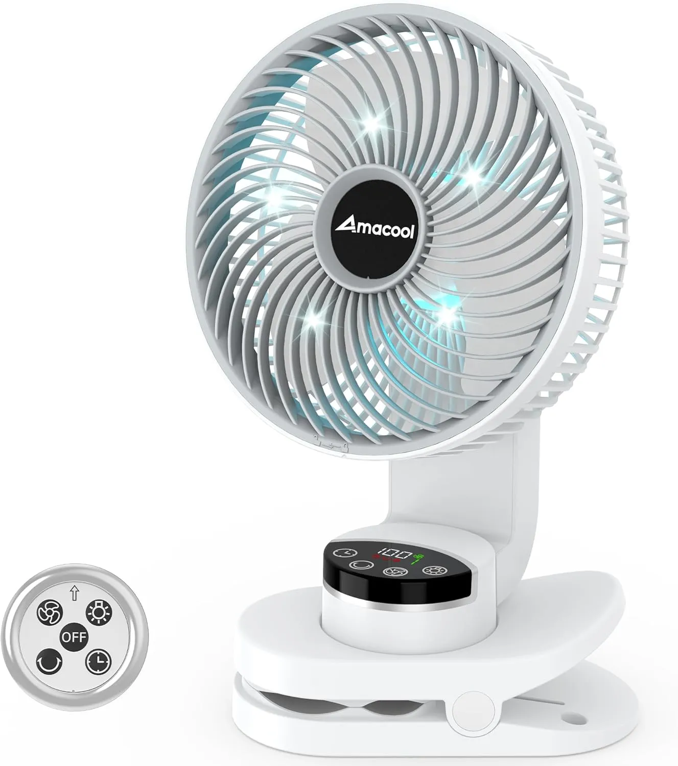 AMACOOL Battery Operated Camping Fan with Light, 20000mAh Rechargeable Clip on Fan with Hook & Digital Display, 112Hrs Running, 9 Speed, 360 Rotation Portable Small Fans for Tent Camping RV Travel 360-degree rotating fan for home use