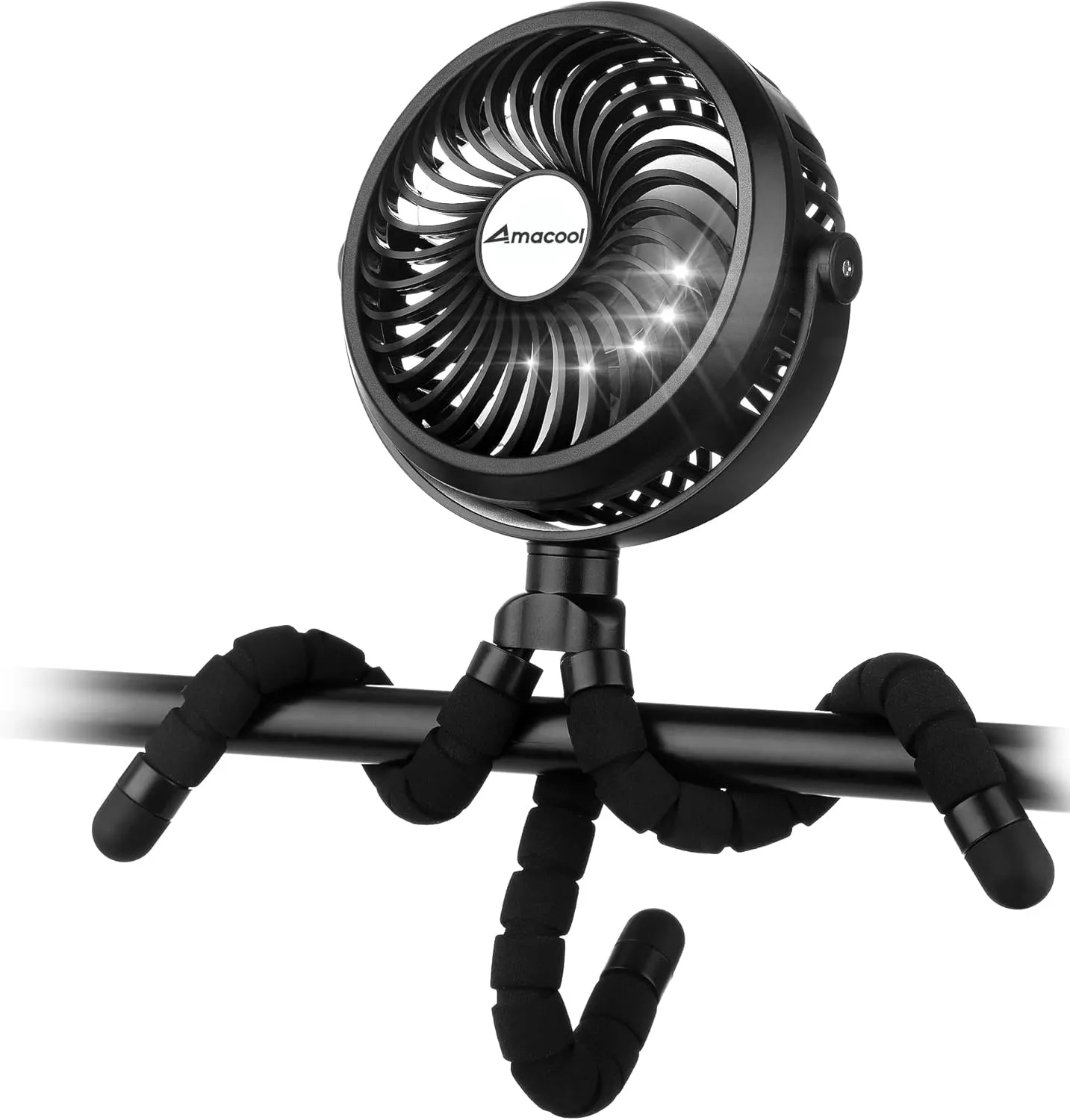 AMACOOL Battery Operated Stroller Fan Flexible Tripod Clip On Fan with 3 Speeds and Rotatable Handheld Personal Fans for Car Seat Crib Bike Treadmill (Black) Waist-mounted portable fan for outdoor use