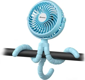 AMACOOL Battery Operated Stroller Fan Flexible Tripod Clip On Fan with 3 Speeds and Rotatable Handheld Personal Fans for Car Seat Crib Bike Treadmill (Blue) Waist-mounted portable fan for outdoor use