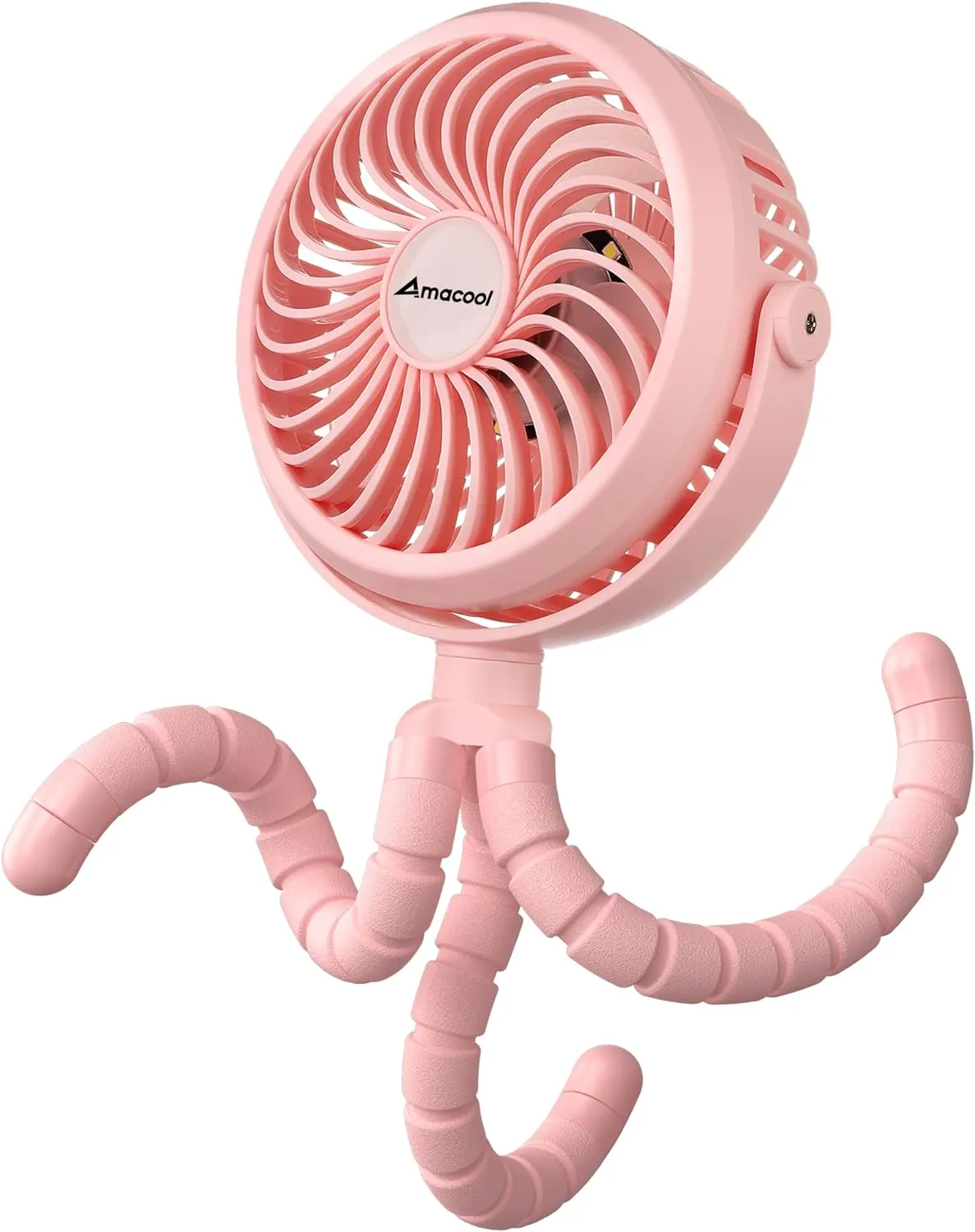 AMACOOL Battery Operated Stroller Fan Flexible Tripod Clip On Fan with 3 Speeds and Rotatable Handheld Personal Fans for Car Seat Crib Bike Treadmill (Pink) Waist-mounted portable fan for outdoor use