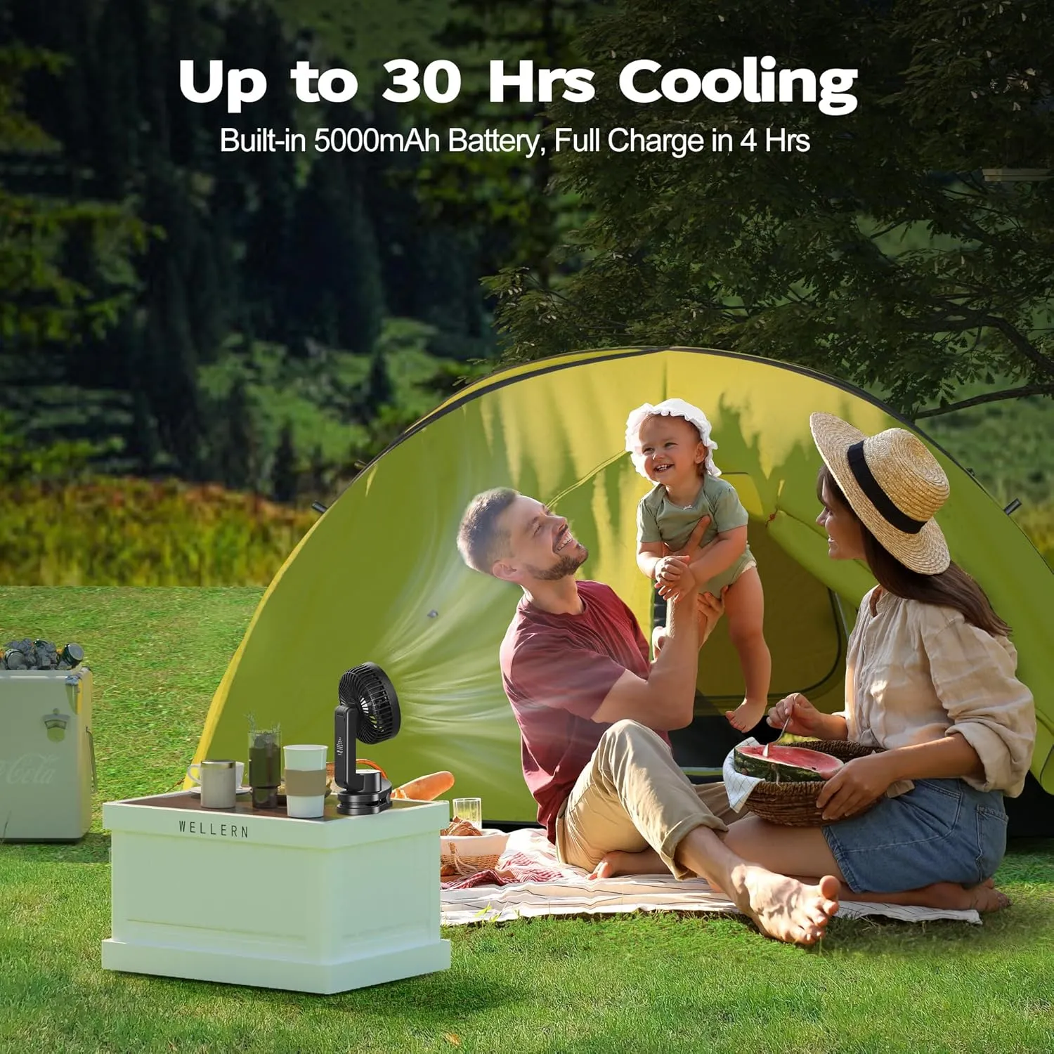 AMACOOL Desk Fan, Quiet Small Desktop Table Fans - 30Hrs Running, 270Tilt, 90Oscillating, Easy to Clean USB Fans, Smart Display Rechargeable Portable Fan for Home Office Bedroom Travel Camping
