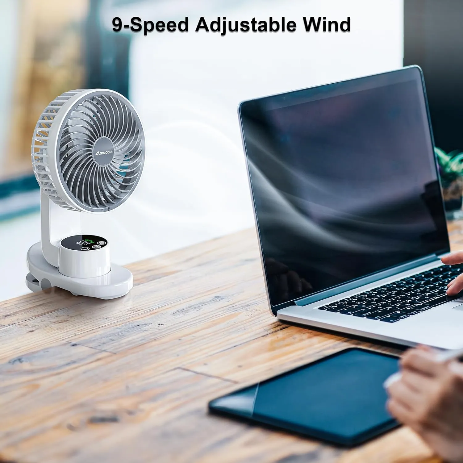 AMACOOL Desk Fan, Quiet Small Desktop Table Fans - 30Hrs Running, 270Tilt, 90Oscillating, Easy to Clean USB Fans, Smart Display Rechargeable Portable Fan for Home Office Bedroom Travel Camping