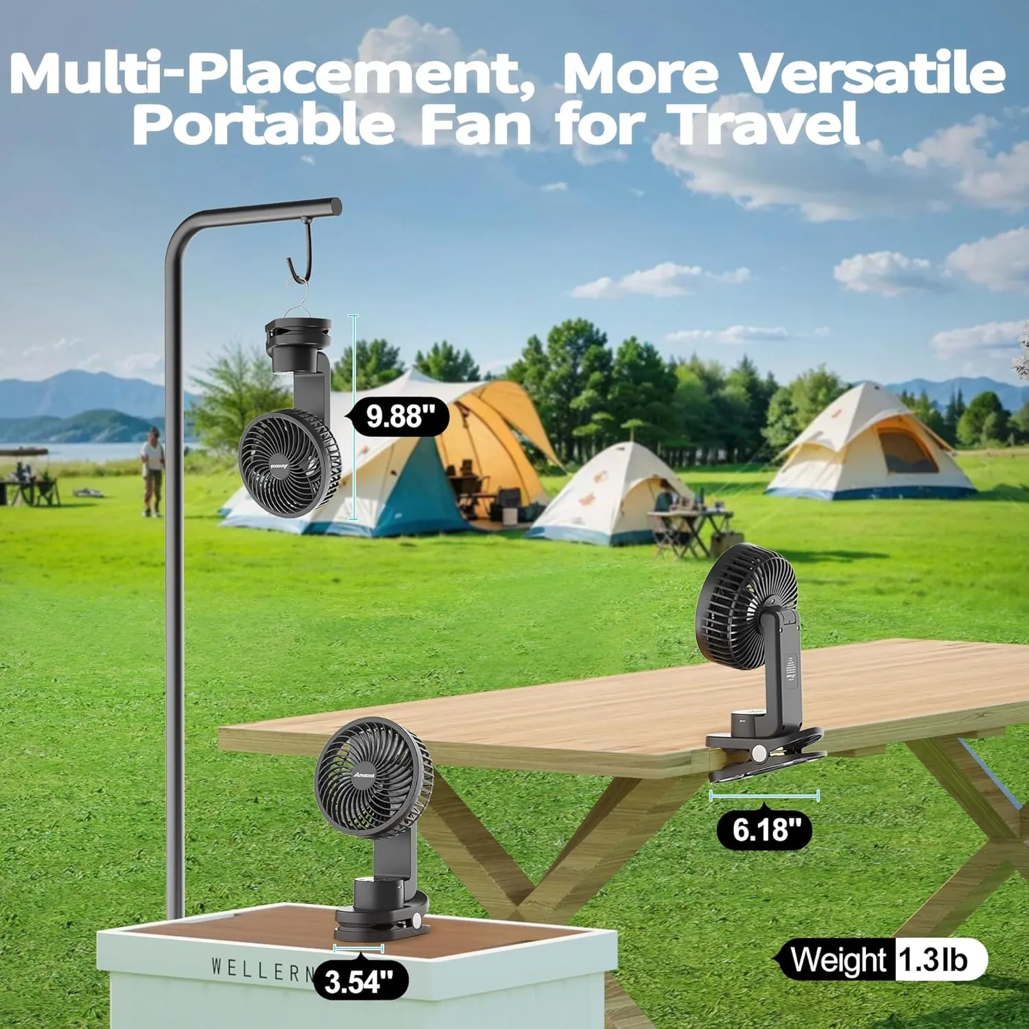 AMACOOL Desk Fan, Quiet Small Desktop Table Fans - 30Hrs Running, 270Tilt, 90Oscillating, Easy to Clean USB Fans, Smart Display Rechargeable Portable Fan for Home Office Bedroom Travel Camping