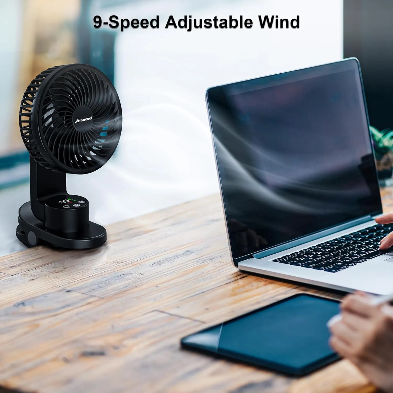 AMACOOL Desk Fan, Quiet Small Desktop Table Fans - 30Hrs Running, 270Tilt, 90Oscillating, Easy to Clean USB Fans, Smart Display Rechargeable Portable Fan for Home Office Bedroom Travel Camping