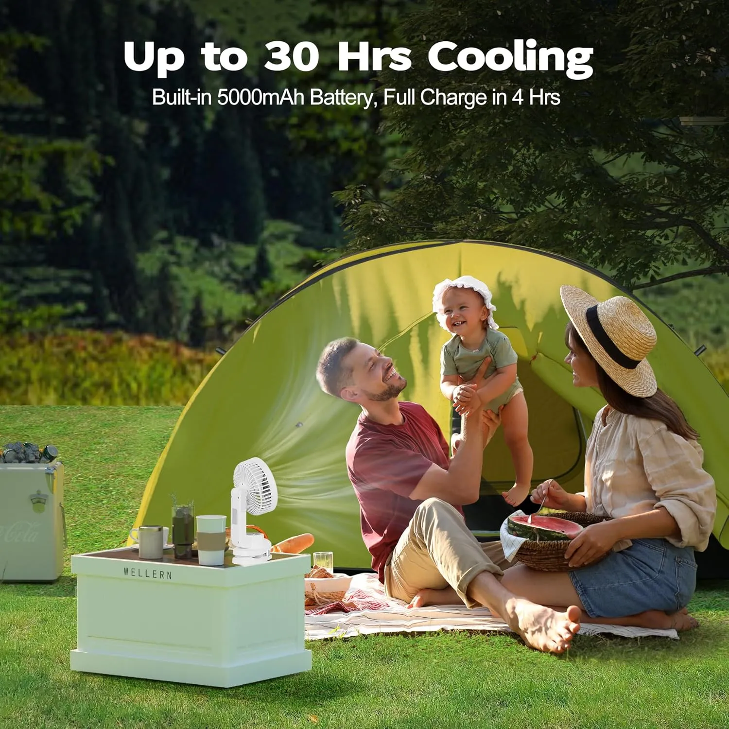 AMACOOL Desk Fan, Quiet Small Desktop Table Fans - 30Hrs Running, 270Tilt, 90Oscillating, Easy to Clean USB Fans, Smart Display Rechargeable Portable Fan for Home Office Bedroom Travel Camping