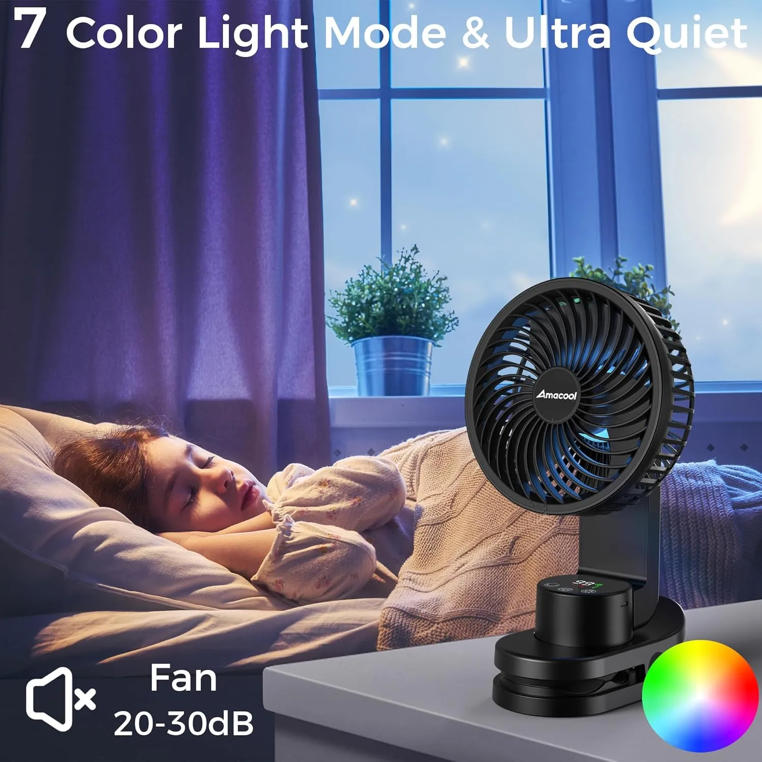AMACOOL Desk Fan, Quiet Small Desktop Table Fans - 30Hrs Running, 270Tilt, 90Oscillating, Easy to Clean USB Fans, Smart Display Rechargeable Portable Fan for Home Office Bedroom Travel Camping