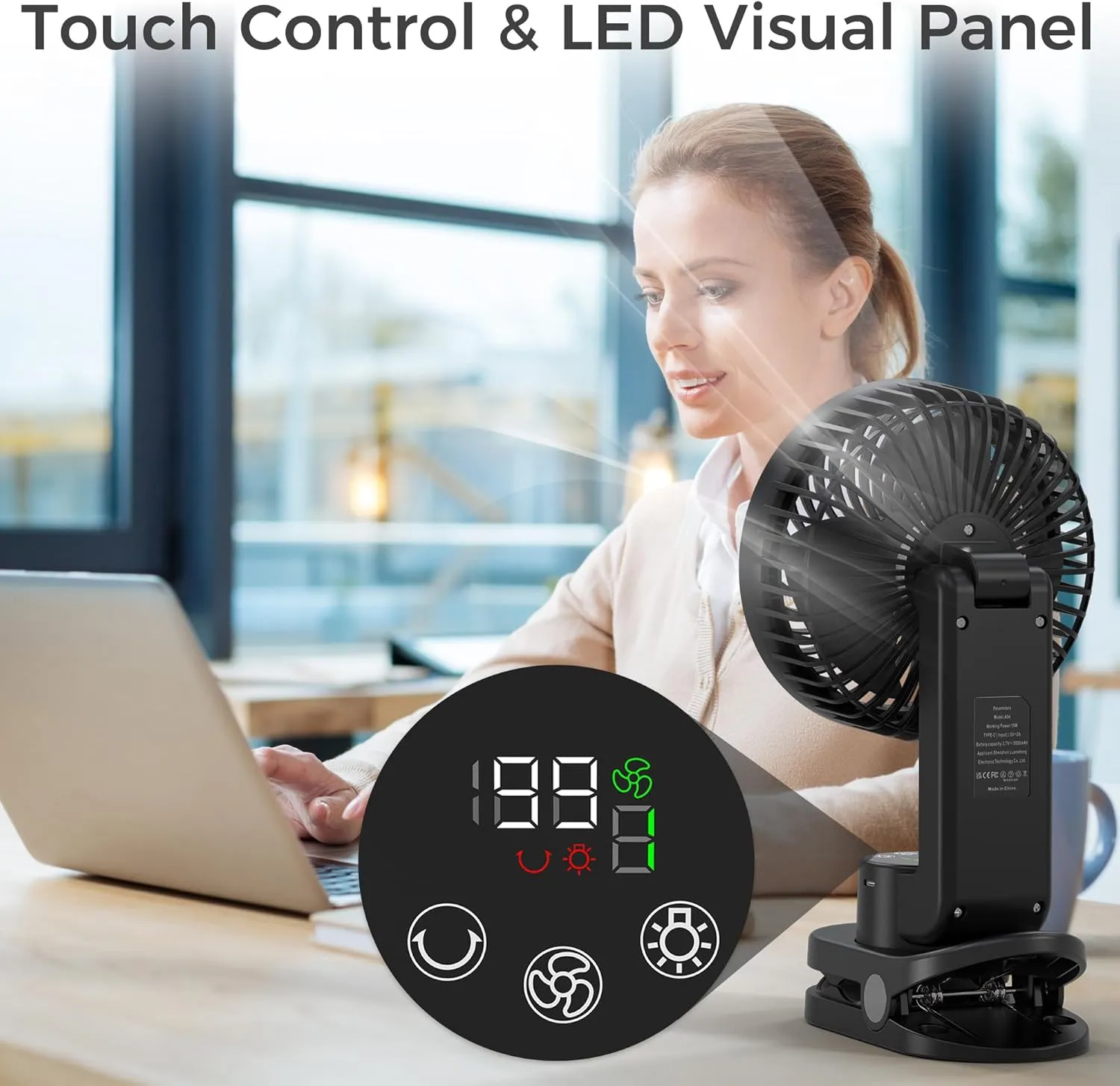 AMACOOL Desk Fan, Quiet Small Desktop Table Fans - 30Hrs Running, 270Tilt, 90Oscillating, Easy to Clean USB Fans, Smart Display Rechargeable Portable Fan for Home Office Bedroom Travel Camping
