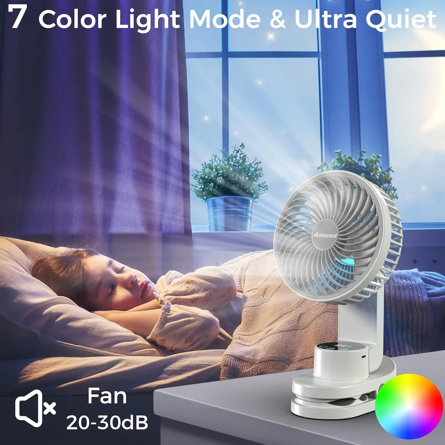 AMACOOL Desk Fan, Quiet Small Desktop Table Fans - 30Hrs Running, 270Tilt, 90Oscillating, Easy to Clean USB Fans, Smart Display Rechargeable Portable Fan for Home Office Bedroom Travel Camping