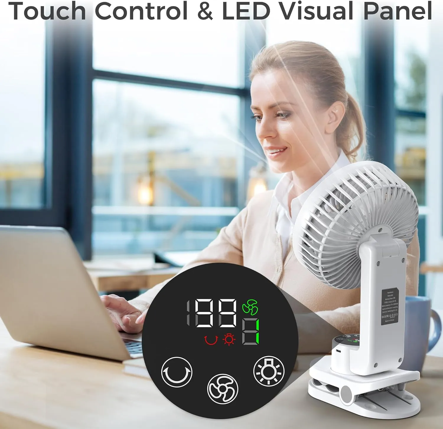 AMACOOL Desk Fan, Quiet Small Desktop Table Fans - 30Hrs Running, 270Tilt, 90Oscillating, Easy to Clean USB Fans, Smart Display Rechargeable Portable Fan for Home Office Bedroom Travel Camping