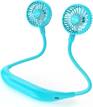 AMACOOL Neck Fan Battery Operated Neckband Fan Hand-Free Wearable Personal Fan for Hot Flashes Home Office Travel Outdoor Sports (Aqua Blue) Neck fan for hands-free comfort