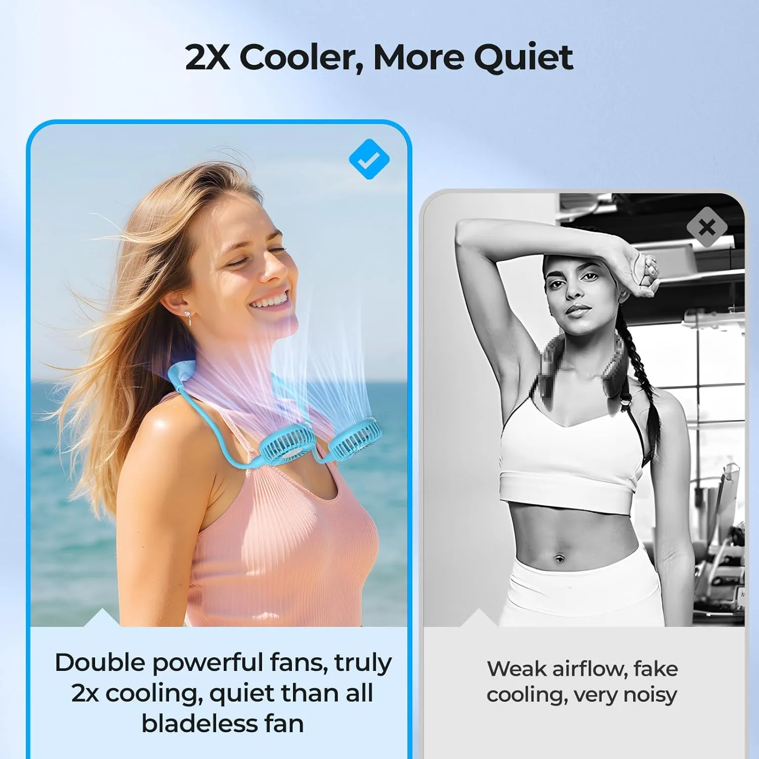 AMACOOL Neck Fan Battery Operated Neckband Fan Hand-Free Wearable Personal Fan for Hot Flashes Home Office Travel Outdoor Sports (Aqua Blue)
