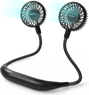 AMACOOL Neck Fan Battery Operated Neckband Fan Hand-Free Wearable Personal Fan for Hot Flashes Home Office Travel Outdoor Sports (Black) Neck fan for hands-free comfort
