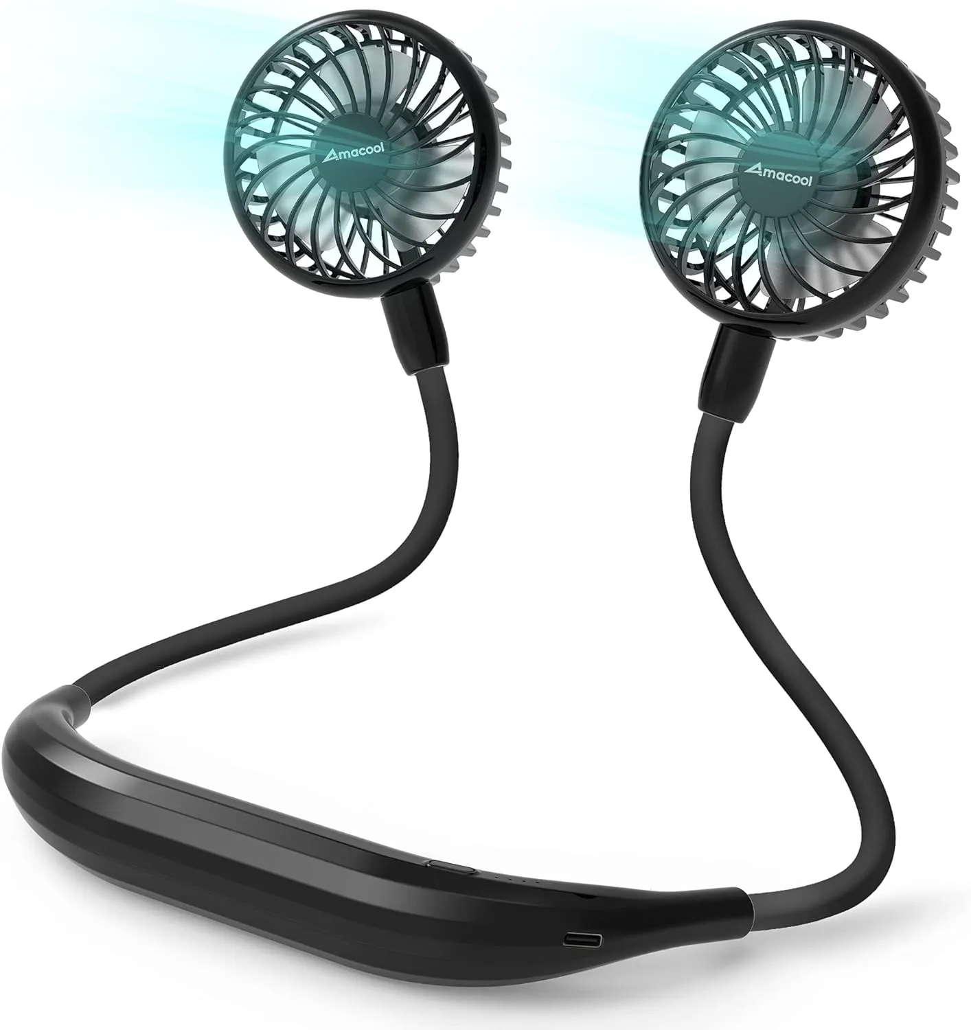 AMACOOL Neck Fan Battery Operated Neckband Fan Hand-Free Wearable Personal Fan for Hot Flashes Home Office Travel Outdoor Sports (Black) Neck fan for hands-free comfort