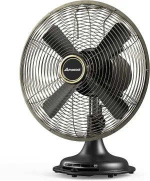 AMACOOL Oscillating Vintage Fan, All Metal 8" Retro Table Top Fan, Adjustable Head Tilt, Quiet 3 Speeds Plug-In Desk Fan for Bedroom Home Office & Kitchen Octopus-shaped decorative fan