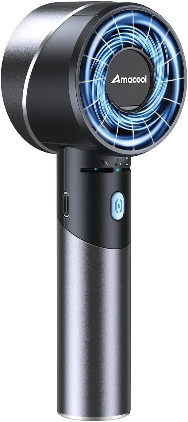 AMACOOL Portable Handheld Turbo Fan, 17Hrs Runtime, 4 Speeds Wind, Cool Metal Body, Rechargeable Battery Personal Fan, Mini Pocket Fans for Girl Woman Man Travel Makeup Camping Outdoor-Black Grey Mini handheld fan for personal cooling