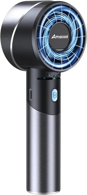 AMACOOL Portable Handheld Turbo Fan, 17Hrs Runtime, 4 Speeds Wind, Cool Metal Body, Rechargeable Battery Personal Fan, Mini Pocket Fans for Girl Woman Man Travel Makeup Camping Outdoor-Black Grey Mini handheld fan for personal cooling