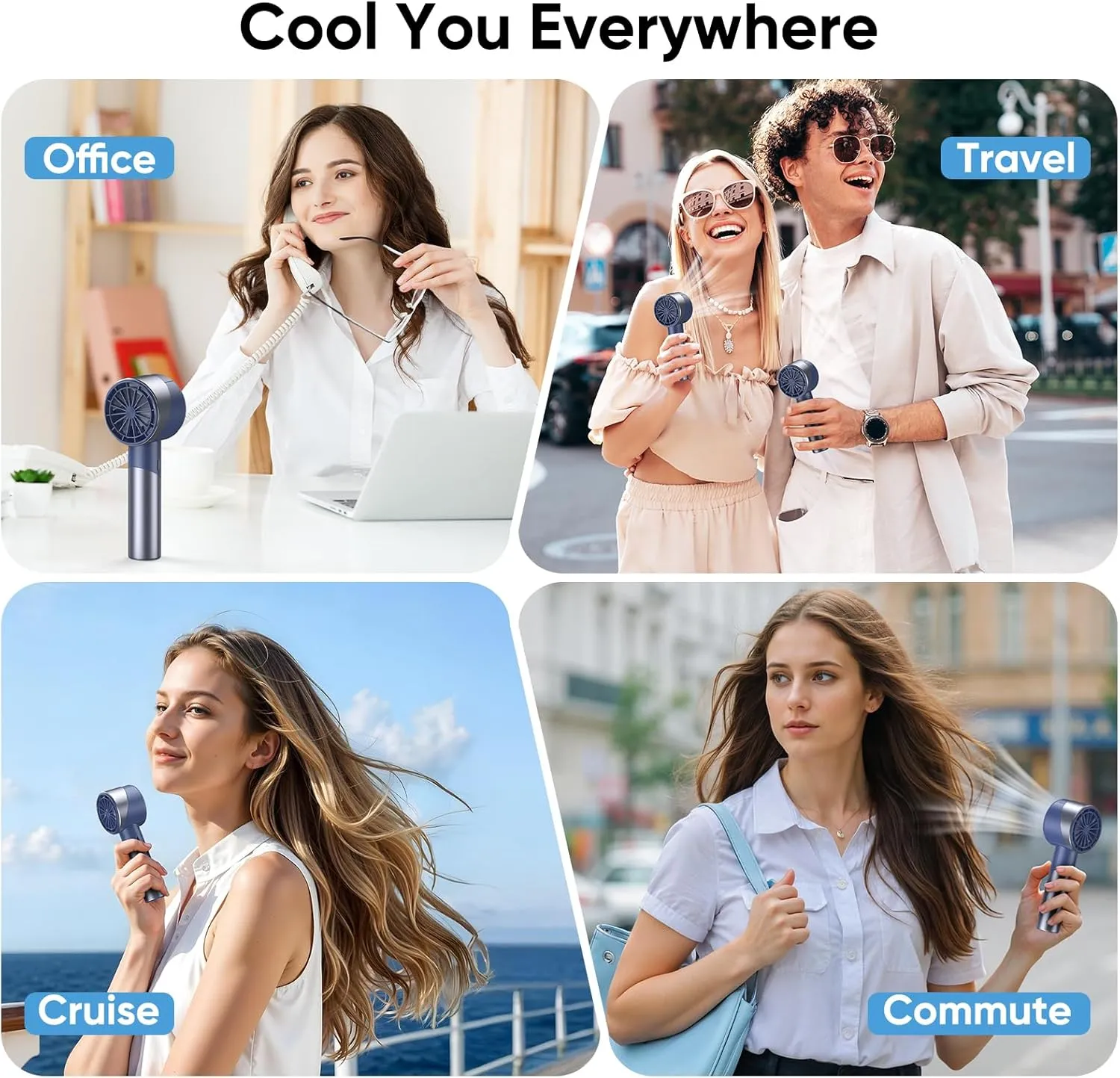 AMACOOL Portable Handheld Turbo Fan, 17Hrs Runtime, 4 Speeds Wind, Cool Metal Body, Rechargeable Battery Personal Fan, Mini Pocket Fans for Girl Woman Man Travel Makeup Camping Outdoor-Blue