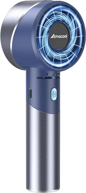 AMACOOL Portable Handheld Turbo Fan, 17Hrs Runtime, 4 Speeds Wind, Cool Metal Body, Rechargeable Battery Personal Fan, Mini Pocket Fans for Girl Woman Man Travel Makeup Camping Outdoor-Blue Mini handheld fan for personal cooling