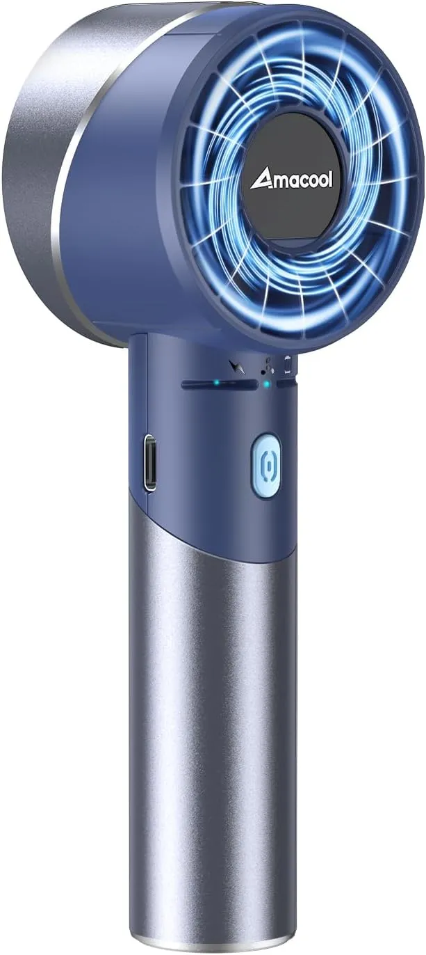 AMACOOL Portable Handheld Turbo Fan, 17Hrs Runtime, 4 Speeds Wind, Cool Metal Body, Rechargeable Battery Personal Fan, Mini Pocket Fans for Girl Woman Man Travel Makeup Camping Outdoor-Blue Mini handheld fan for personal cooling