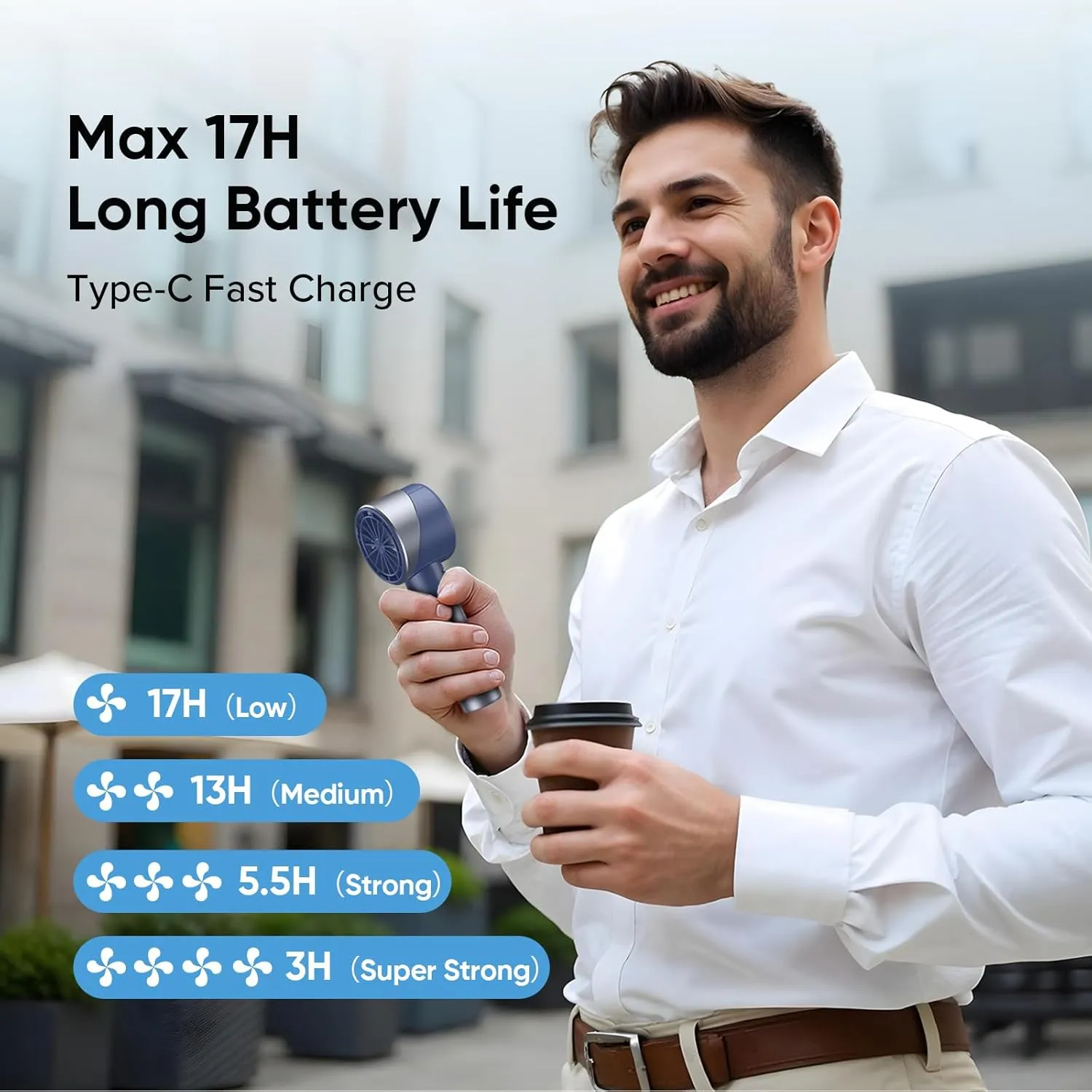 AMACOOL Portable Handheld Turbo Fan, 17Hrs Runtime, 4 Speeds Wind, Cool Metal Body, Rechargeable Battery Personal Fan, Mini Pocket Fans for Girl Woman Man Travel Makeup Camping Outdoor-Blue