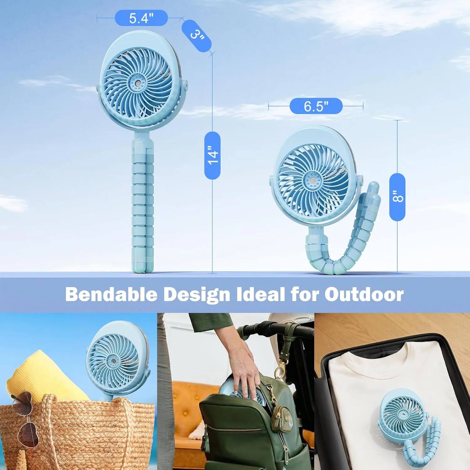 AMACOOL Portable Misting Stroller Fan, Rechargeable Mister Fan with Water Spray, 270Pivoting, Flexible Tripod Clip on Mist Cooling Fans for Disney Travel Beach Outdoor Car Seat Treadmill Golf Cart