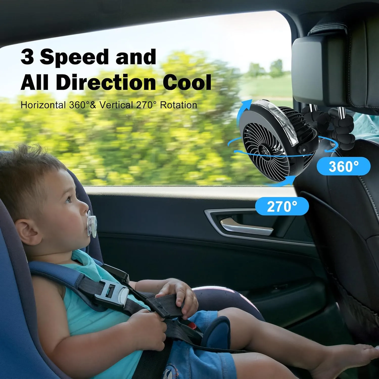 AMACOOL Portable Misting Stroller Fan, Rechargeable Mister Fan with Water Spray, 270Pivoting, Flexible Tripod Clip on Mist Cooling Fans for Disney Travel Beach Outdoor Car Seat Treadmill Golf Cart