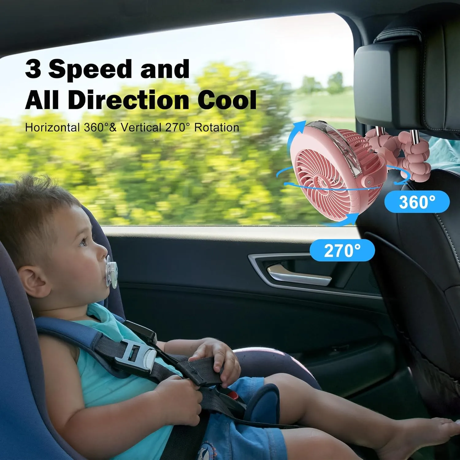AMACOOL Portable Misting Stroller Fan, Rechargeable Mister Fan with Water Spray, 270Pivoting, Flexible Tripod Clip on Mist Cooling Fans for Disney Travel Beach Outdoor Car Seat Treadmill Golf Cart