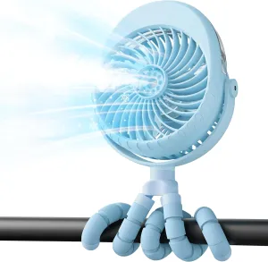 AMACOOL Portable Misting Stroller Fan, Rechargeable Mister Fan with Water Spray, 270Pivoting, Flexible Tripod Clip on Mist Cooling Fans for Disney Travel Beach Outdoor Car Seat Treadmill Golf Cart Octopus-shaped decorative fan