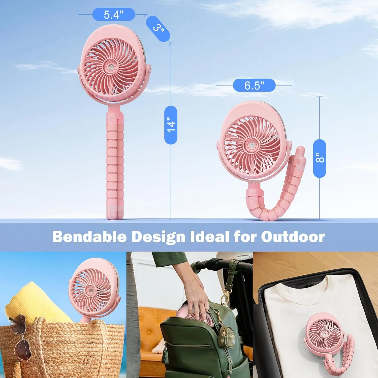 AMACOOL Portable Misting Stroller Fan, Rechargeable Mister Fan with Water Spray, 270Pivoting, Flexible Tripod Clip on Mist Cooling Fans for Disney Travel Beach Outdoor Car Seat Treadmill Golf Cart