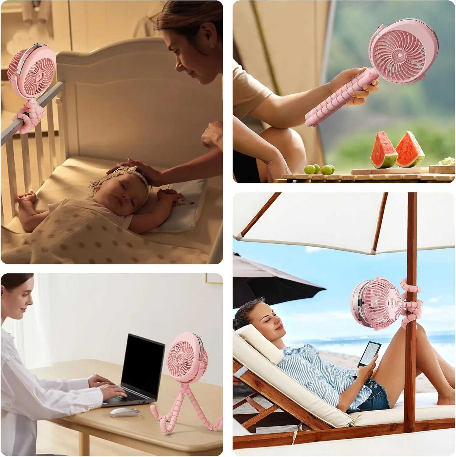 AMACOOL Portable Misting Stroller Fan, Rechargeable Mister Fan with Water Spray, 270Pivoting, Flexible Tripod Clip on Mist Cooling Fans for Disney Travel Beach Outdoor Car Seat Treadmill Golf Cart