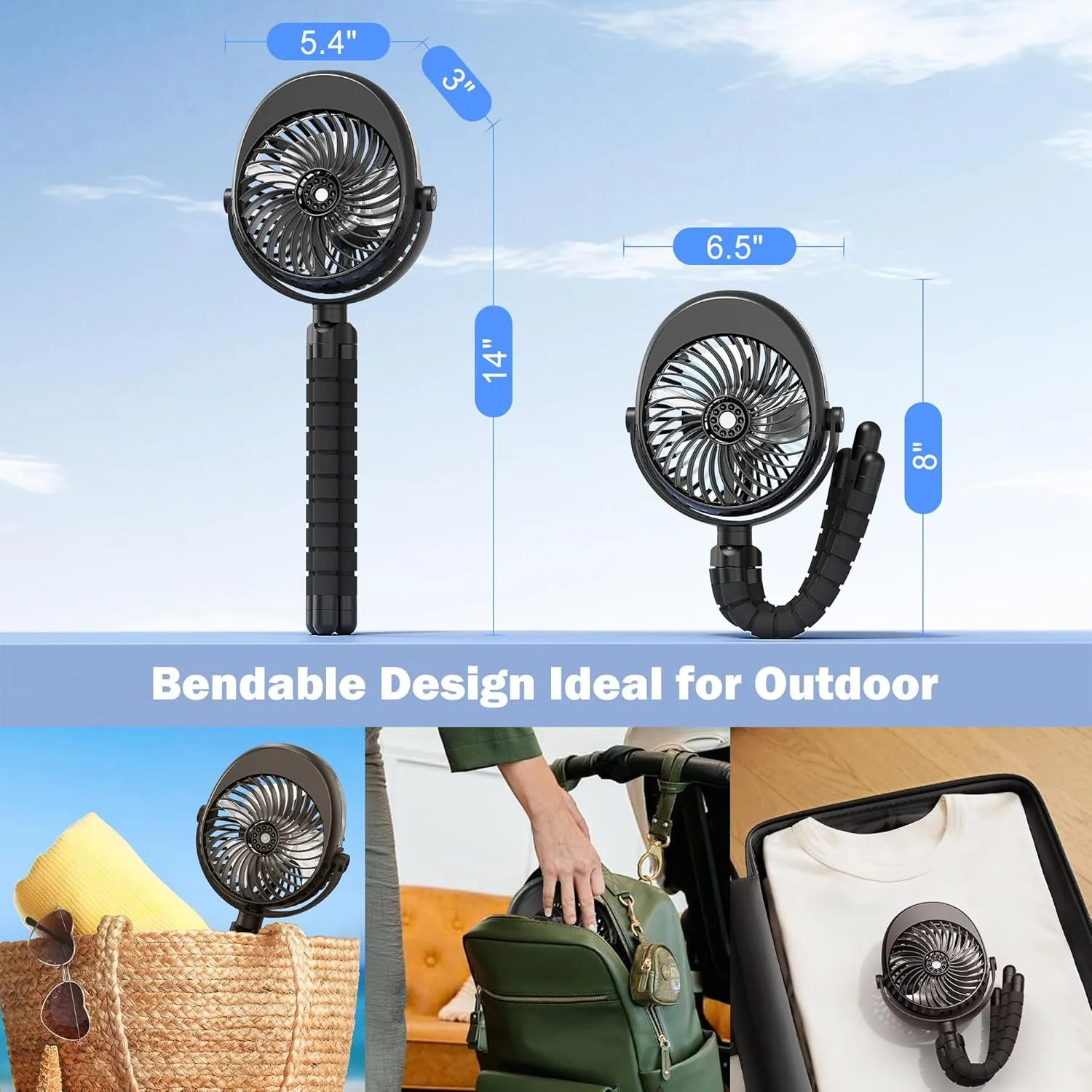 AMACOOL Portable Misting Stroller Fan, Rechargeable Mister Fan with Water Spray, 270Pivoting, Flexible Tripod Clip on Mist Cooling Fans for Disney Travel Beach Outdoor Car Seat Treadmill Golf Cart