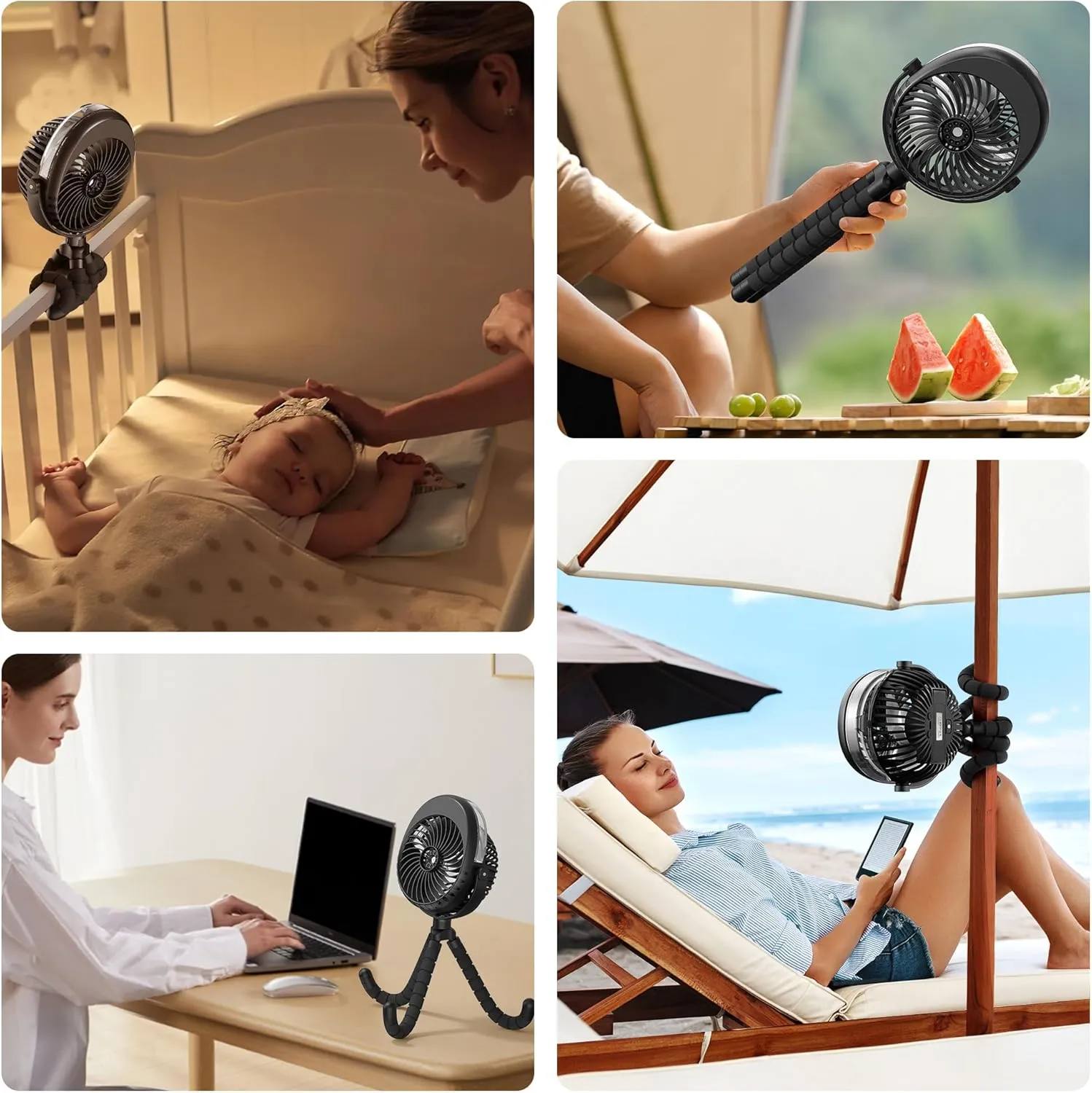 AMACOOL Portable Misting Stroller Fan, Rechargeable Mister Fan with Water Spray, 270Pivoting, Flexible Tripod Clip on Mist Cooling Fans for Disney Travel Beach Outdoor Car Seat Treadmill Golf Cart