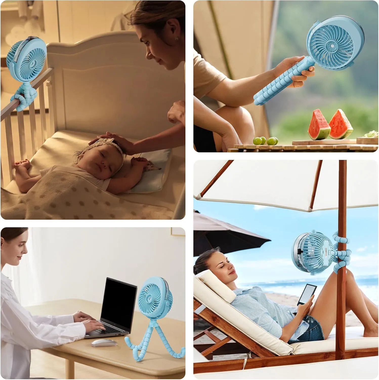 AMACOOL Portable Misting Stroller Fan, Rechargeable Mister Fan with Water Spray, 270Pivoting, Flexible Tripod Clip on Mist Cooling Fans for Disney Travel Beach Outdoor Car Seat Treadmill Golf Cart